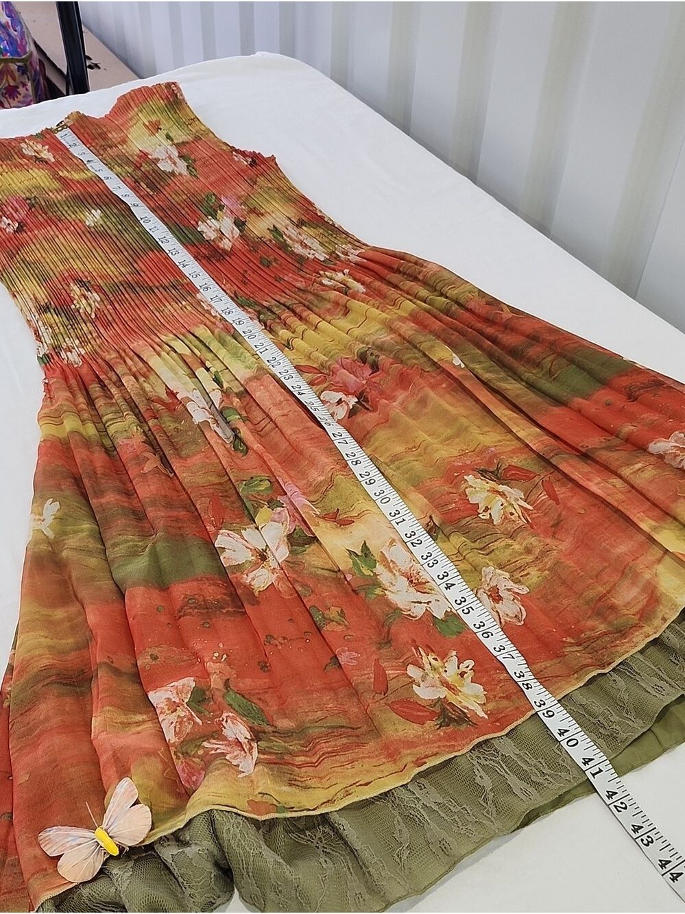 Caeliann Floral Pleated Dress Sleeveless Plisse Green Orange Sz Lg Forest Fairy - Picture 9 of 9